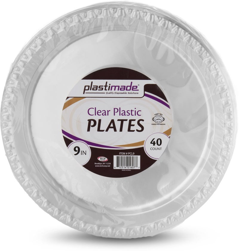 40 Count Plastimade 9 Inch Dinner Plates Clear Disposable Heavy Duty Plastic Ideal For Wedding Catering Parties Buffets Events Or Everyday Use 1 Pack